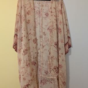 Maurices Floral Kimono Robe in Cream and Pink